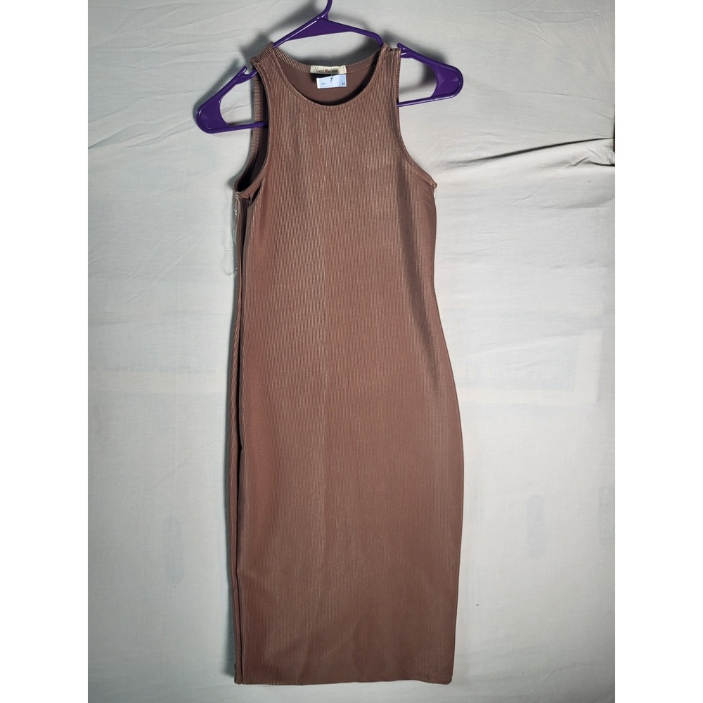 Heart In Hips Women's Ribbed Bodycon Midi Dress Brown Size Small Sleeveless Tank